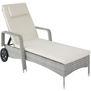 tectake Bain de soleil metal 6 positions avec roulettes - gris clair/creme -404590