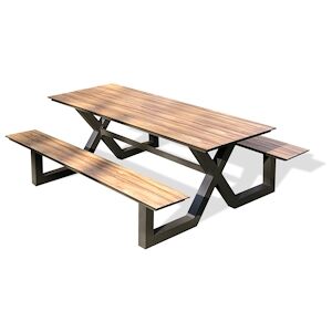 PARIS Garden Table de jardin en aluminium anthracite et plateau HPL effet bois - VANCOUVER