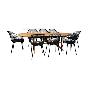 NOW'S HOME - Ensemble De Jardin Table Ovale 180-240cm Avec 8 Fauteuils Noir Sumbra