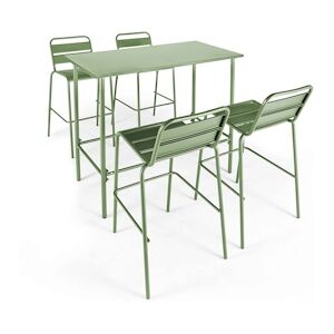 Oviala Business Ensemble table haute et 4 chaises de bar en metal vert cactus - Oviala