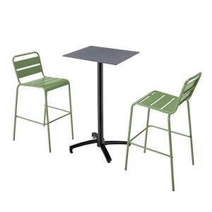 Oviala Business Ensemble table haute stratifie gris et 2 chaises hautes vert cactus