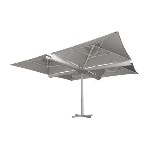 Metro Professional Parasol a 4 tetes TOMOKO aluminium polyester 4 x 4 m protection UV hydrofuge argent platine