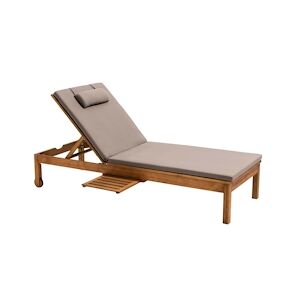 Oviala Business Bain de soleil avec coussin et tablette en bois taupe