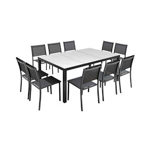 Oviala Business Ensemble table de jardin en céramique effet marbre avec 10 chaises