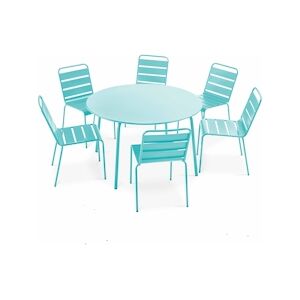 Oviala Business Ensemble table de jardin ronde et 6 chaises en métal turquoise