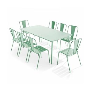 Oviala Business Ensemble table de jardin et 8 chaises bistrot en acier vert sauge - Oviala