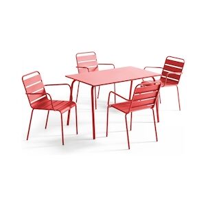 Oviala Business Ensemble table de terrasse et 4 fauteuils en métal rouge - Oviala