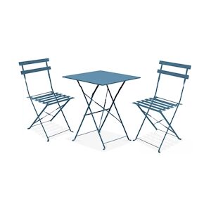 Oviala Business Table de jardin et 2 chaises acier bleu pacific - Oviala