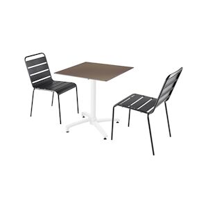 Oviala Business Ensemble table de terrasse stratifié taupe et 2 chaises gris