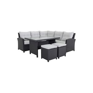 Tarrington House Set de terrasse ABIRA, 5 pièces, rotin PE/acier, 1x table, 1x banquette 3 places, 1x banquette 2 places, 2x ottomans, noir/argent