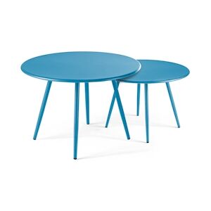 Oviala Business Lot de 2 tables basses de terrasse en acier bleu pacific