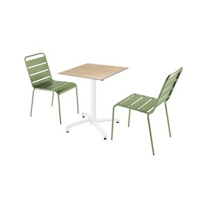 Oviala Business Ensemble table de terrasse stratifié chêne et 2 chaises vert cactus