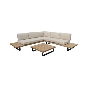 NOW'S HOME - Salon Jardin En Acacia Et Metal Avec Coussins Polyester Ecru Douro