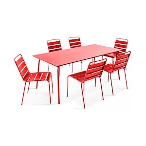 Oviala Business Ensemble table de jardin et 6 chaises en métal rouge