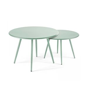 Oviala Business Lot de 2 tables basses ronde en acier vert sauge 50 cm