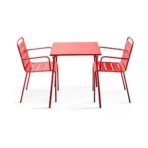 Oviala Business Ensemble table de jardin carrée et 2 fauteuils acier rouge - Oviala