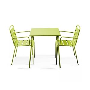 Oviala Business Ensemble table de jardin carrée et 2 fauteuils acier vert - Oviala