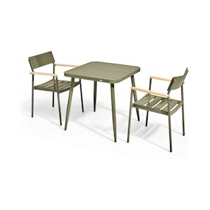 Oviala Business Ensemble table de jardin et 2 fauteuils en aluminium/bois vert kaki - Oviala