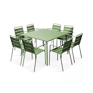 Oviala Business Ensemble table de terrasse carrée et 8 fauteuils en métal vert cactus - Oviala
