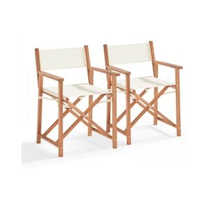 Oviala Business Lot de 2 chaises pliantes en bois d'eucalyptus et textilène blanc - Oviala