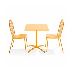 Oviala Business Ensemble table carrée de terrasse inclinable et 2 chaises bistrot jaune