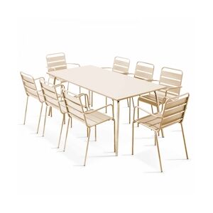 Oviala Business Ensemble table de jardin et 8 fauteuils en métal ivoire - Oviala