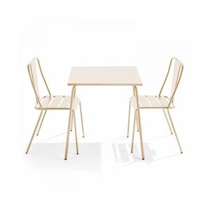 Oviala Business Ensemble table de jardin carrée et 2 chaises bistrot ivoire - Oviala