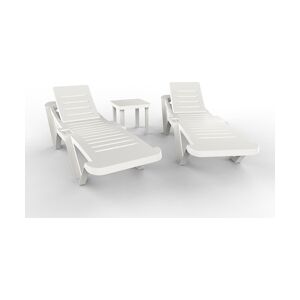 Resol GARBAR MASTER-ANDORRA Chaise Longue-Table Auxiliaire Extérieur Set 2+1 Blanc