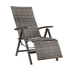 tectake Chaise en rotin Brisbane pliable avec structure en aluminium et repose-pieds - gris -404577