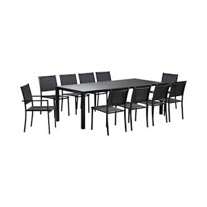 Oviala Business Ensemble table de jardin extensible alu et pierre et 10 assises gris