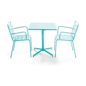 Oviala Business Ensemble table de terrasse carrée et 2 fauteuils métal turquoise - Oviala