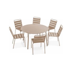 Oviala Business Ensemble table de jardin ronde et 6 chaises en métal taupe