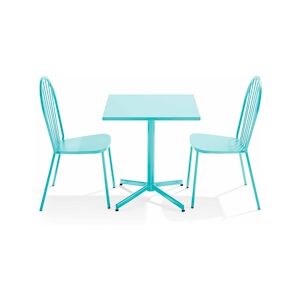 Oviala Business Ensemble table de jardin inclinable et 2 chaises bistrot turquoise - Oviala