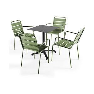 Oviala Business Ensemble table de terrasse stratifié foncé et 4 fauteuils vert cactus