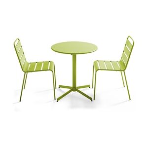 Oviala Business Ensemble table de terrasse ronde et 2 chaises métal vert - Oviala