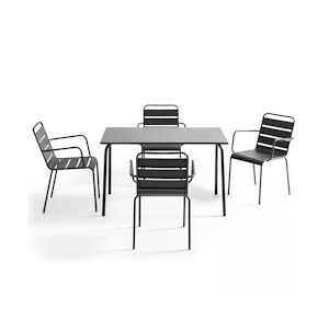 Oviala Business Ensemble table de terrasse et 4 fauteuils en métal anthracite - Oviala