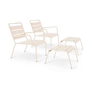 Oviala Business Lot de 2 fauteuils relax avec repose-pieds en métal ivoire