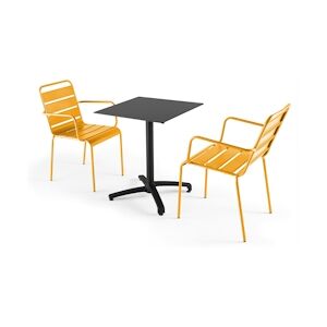 Oviala Business Ensemble table de jardin stratifié noir et 2 fauteuils jaune - Oviala