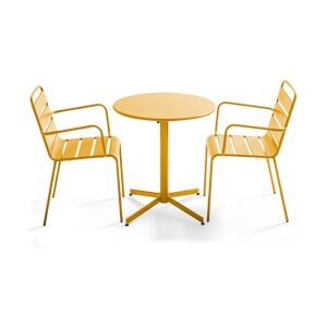 Oviala Business Ensemble table de jardin et 2 fauteuils métal jaune - Oviala