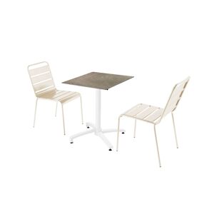 Oviala Business Ensemble table de terrasse stratifié marbre beige et 2 chaises ivoire