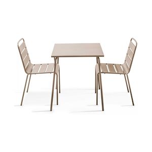 Oviala Business Ensemble table de jardin carrée et 2 chaises acier taupe - Oviala