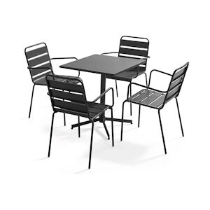 MOB event PRO MobeventPro Table de terrasse rabattable carrée L.70 x l.70 x H.72 cm et 4 fauteuils L.55 x l.55 x H.83 cm - métal - Gris