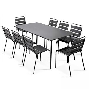 Oviala Business Ensemble table de terrasse et 8 chaises en métal gris - Oviala - Publicité