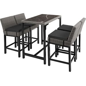 tectake Table de bar en rotin Kutina avec 4 chaises Latina - gris -404846 - Publicité