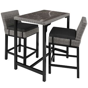 tectake Table de bar en rotin Kutina avec 2 chaises Latina - gris -404845 - Publicité