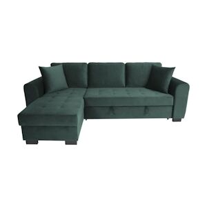 Canapé d'angle convertible HAMILTON 4 places - Tissu velours vert - L 245 x P 140 x H 86 - Coffre de rangement AUCUNE