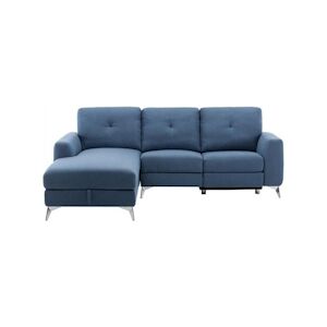 Canapé d'angle gauche relax électrique - 3 places - FRANKLIN - Tissu Bleu - coffre et port USB - L 260 x P 51 x H 90 cm AUCUNE