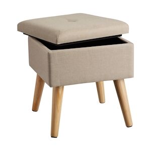 tectake Tabouret avec coffre de rangement aspect lin ELVA carré - sable -403978