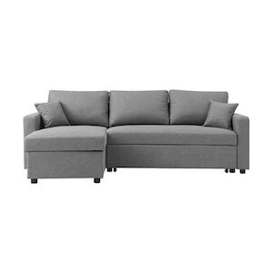 Canapé d'angle convertible grand couchage + coffre 3 places Owens - Tissu gris - L 228 x P 148 x H 86 cm AUCUNE