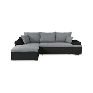 Canapé d'angle réversible convertible 3 places+Coffre - Simili noir et tissu gris - L 274 x P 184 cm - CELINA - Fabriqué en U AUCUNE